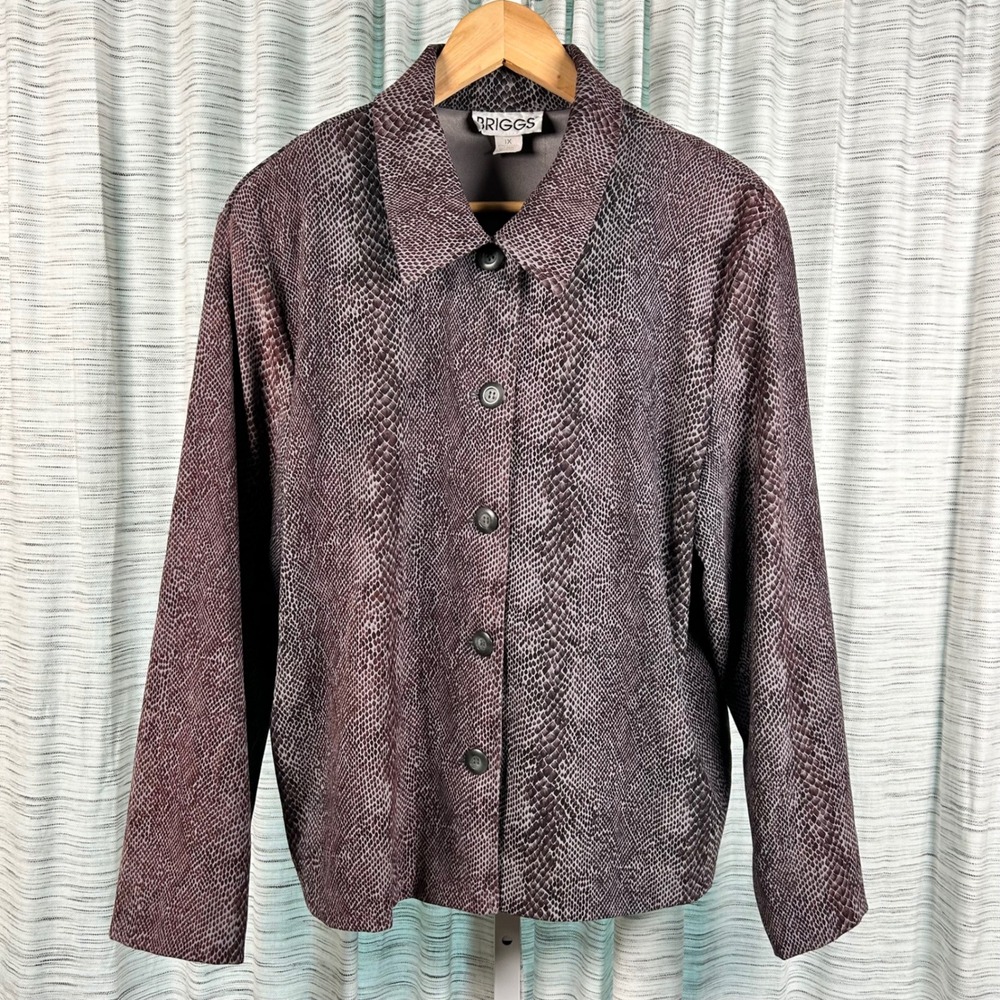 Briggs Snakeskin Print Jacket Mauve Womens 1X Button‎ Front USA Made EUC